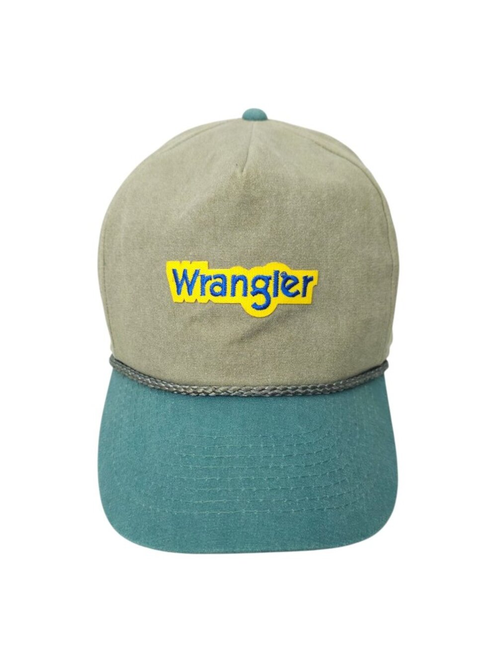 Wrangler Cap Snapback Hat Vintage 90s Cord Rope Canvas Skater Gorpcore Teal Tan